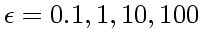 $\epsilon=0.1, 1, 10, 100$