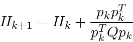 \begin{displaymath}
H_{k+1} = H_k + \frac{p_kp_k^T}{p_k^TQp_k}
\end{displaymath}