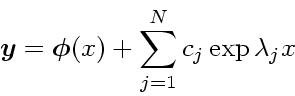 \begin{displaymath}
\mbox{\boldmath$y$}= \mbox{\boldmath$\phi$}(x) + \sum_{j=1}^N c_j \exp \lambda_j x
\end{displaymath}